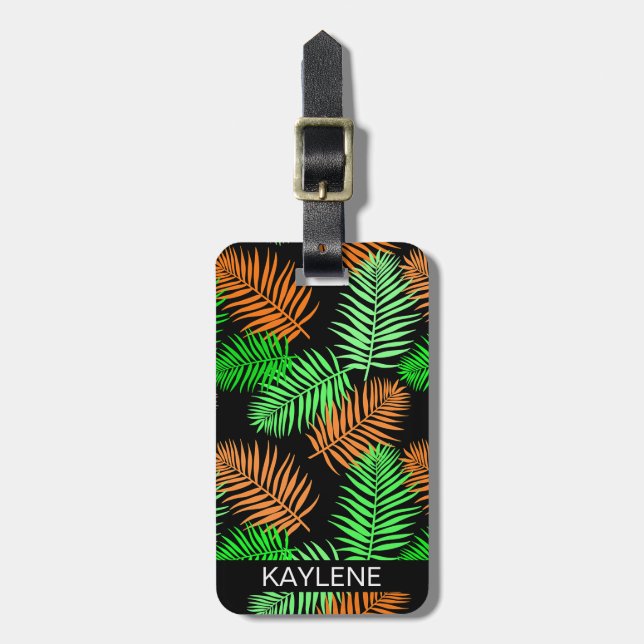 Green and Orange Palm Leaves Luggage Tag (Front Vertical)