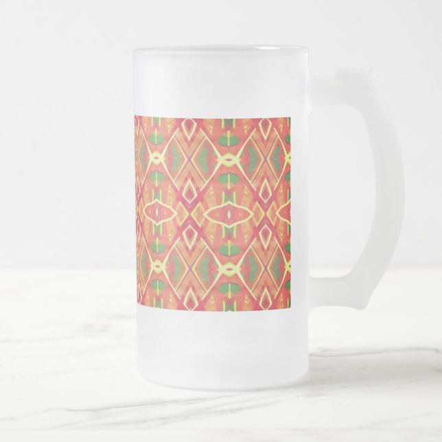 Green and orange pattern frosted glass beer mug (Right)