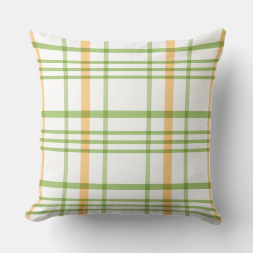 Green and Orange Plaid Summer Throw Pillow