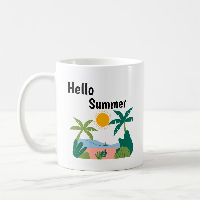 Green and orange plauful hello summer mug (Left)