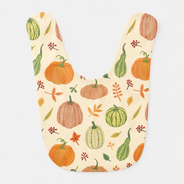 Green and orange pumpkins, seamless pattern. baby bib (Front)