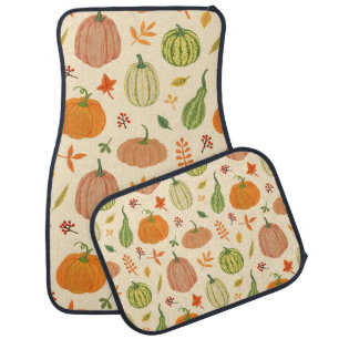 Green and orange pumpkins, seamless pattern. car floor mat
