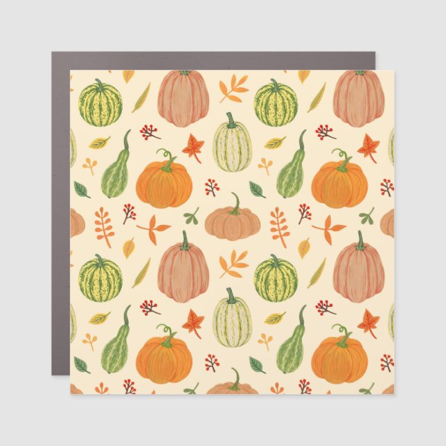 Green and orange pumpkins, seamless pattern. car magnet (Front)