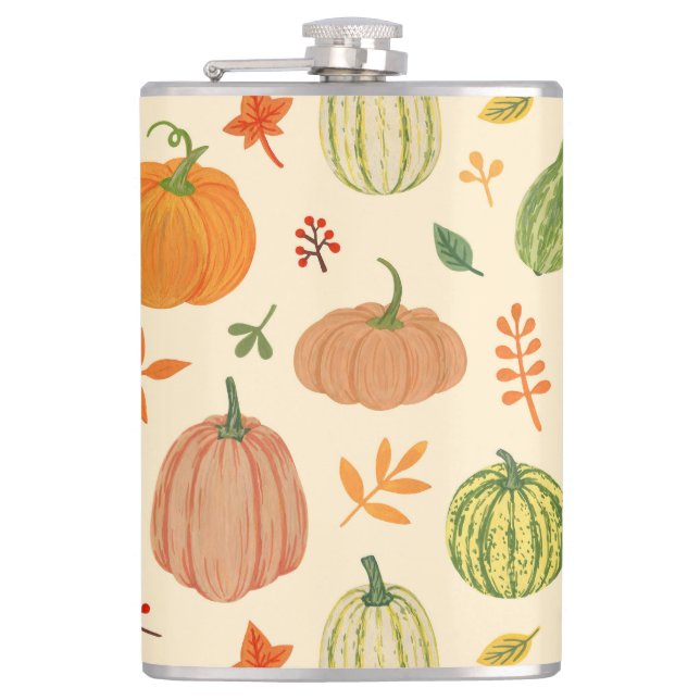 Green and orange pumpkins, seamless pattern. flask (Front)