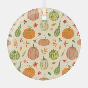 Green and orange pumpkins, seamless pattern. glass ornament