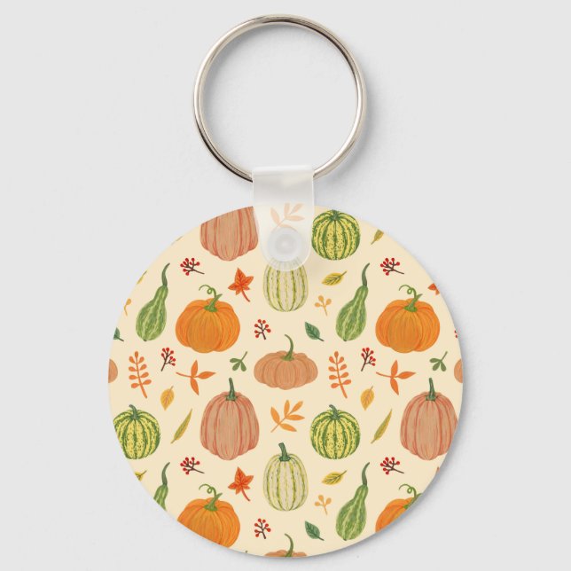 Green and orange pumpkins, seamless pattern. keychain (Front)