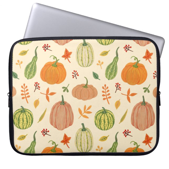 Green and orange pumpkins, seamless pattern. laptop sleeve (Front)
