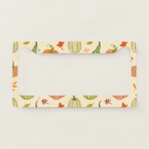 Green and orange pumpkins, seamless pattern. license plate frame