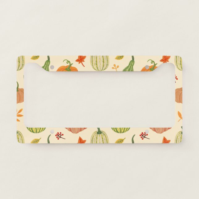 Green and orange pumpkins, seamless pattern. license plate frame (Front)