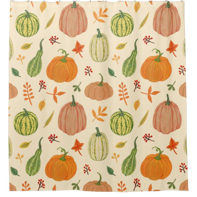 Green and orange pumpkins, seamless pattern. shower curtain (Front)