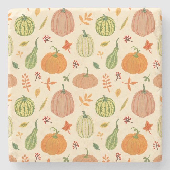 Green and orange pumpkins, seamless pattern. stone coaster (Front)