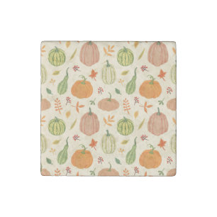 Green and orange pumpkins, seamless pattern. stone magnet