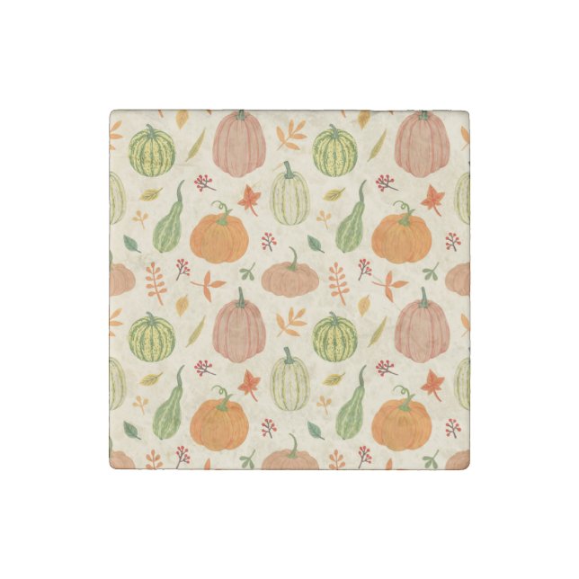Green and orange pumpkins, seamless pattern. stone magnet (Front)
