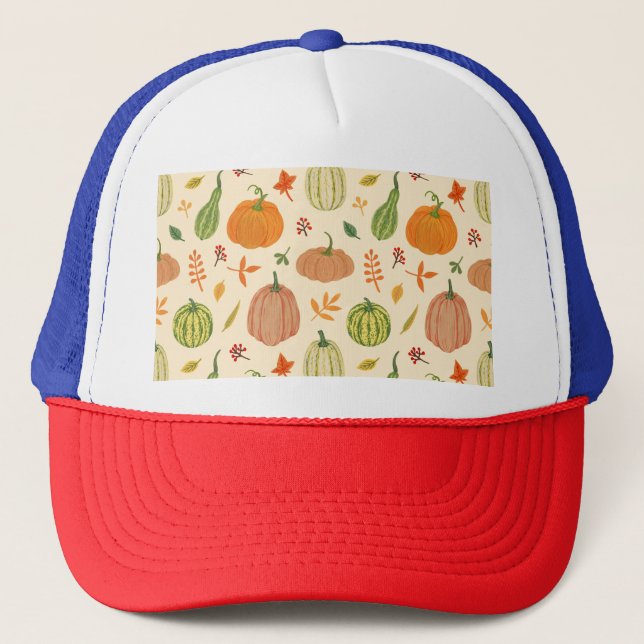 Green and orange pumpkins, seamless pattern. trucker hat (Front)