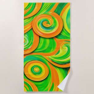 Green and Orange Spiral Beach Towel