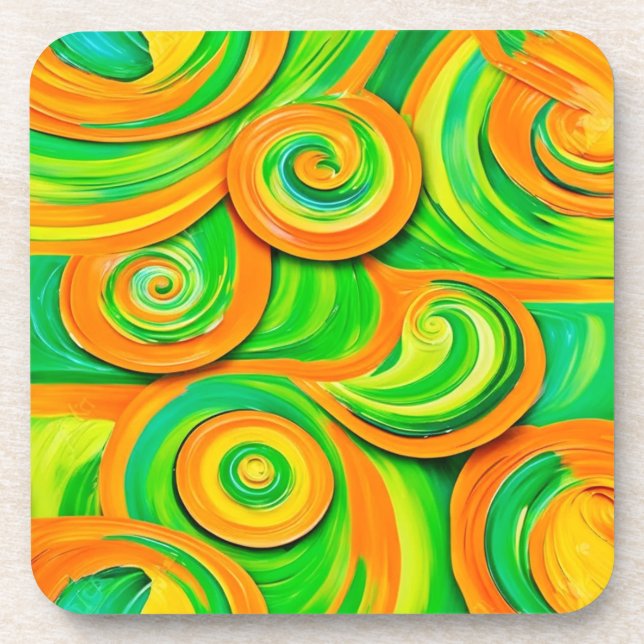Green and Orange Spiral Beverage Coaster (Front)