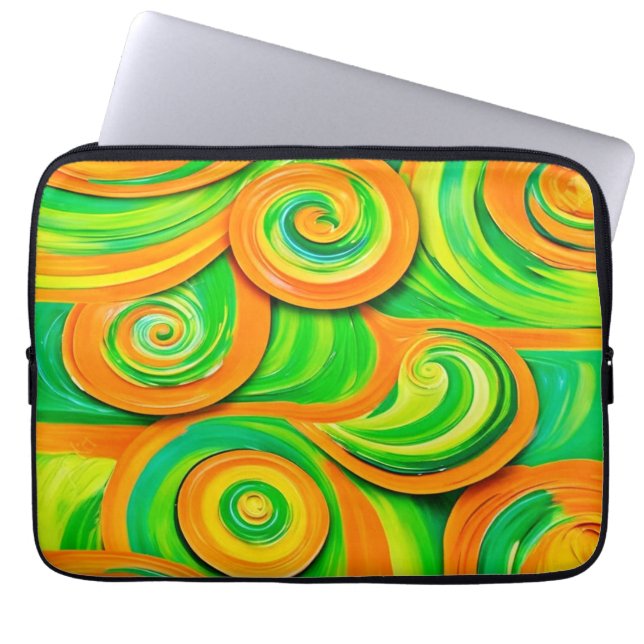Green and Orange Spiral Laptop Sleeve (Front)
