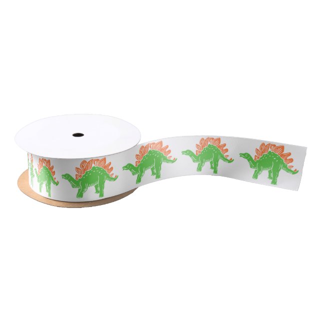 Green and Orange Stegosaurus Satin Ribbon (Spool)