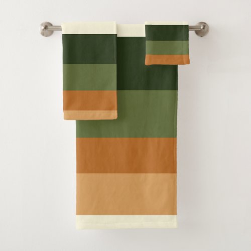 Green and orange Stripes Bath Towel Set