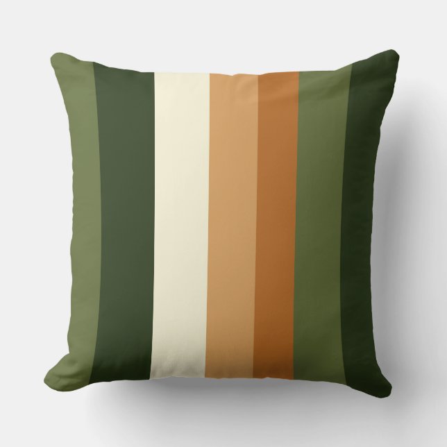Green and orange Stripes Throw Pillow (Front)