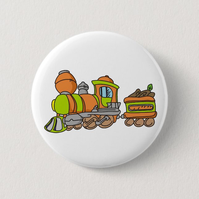 Green and Orange Train Pinback Button (Front)
