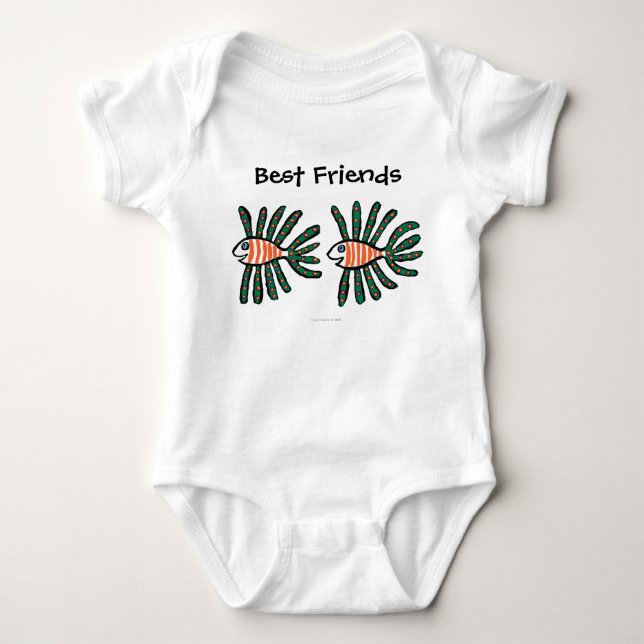 Green and Orange Twin Fin Fish Baby Bodysuit (Front)
