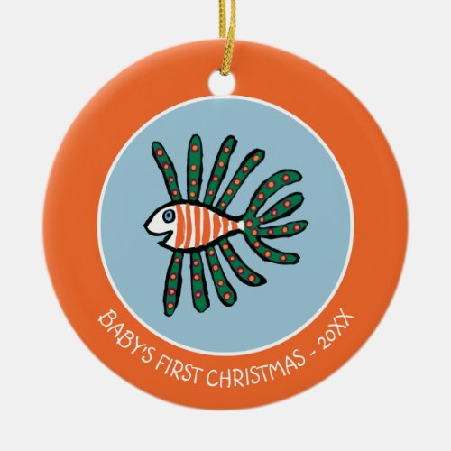 Green and Orange Twin Fin Fish Ceramic Ornament