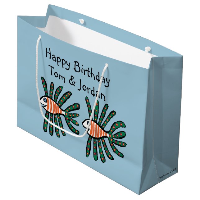 Green and Orange Twin Fin Fish Large Gift Bag (Front Angled)