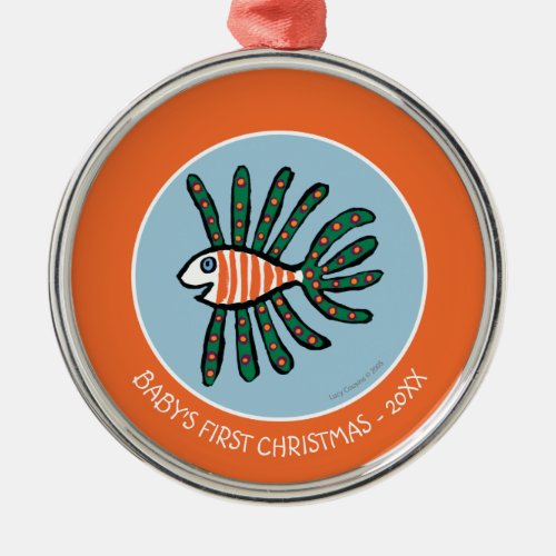 Green and Orange Twin Fin Fish Metal Ornament