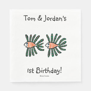 Green and Orange Twin Fin Fish Paper Napkins