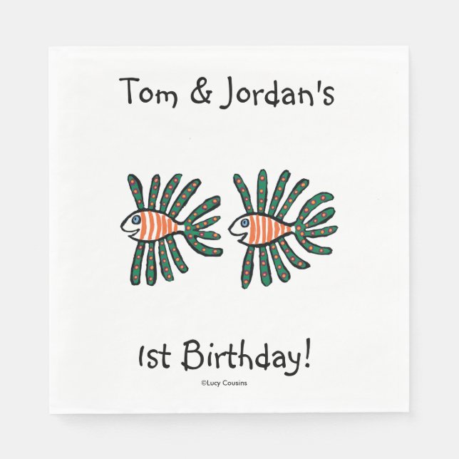 Green and Orange Twin Fin Fish Paper Napkins (Front)
