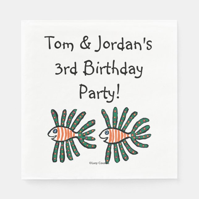 Green and Orange Twin Fin Fish Paper Napkins (Front)