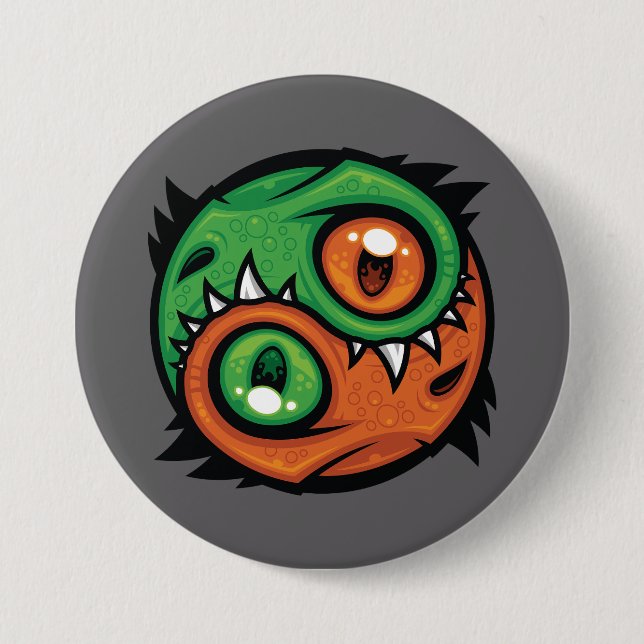 Green and Orange Yin Yang Dragons Button (Front)