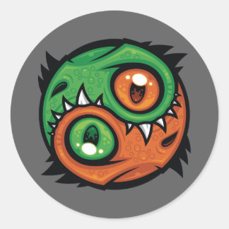 Green and Orange Yin Yang Dragons Classic Round Sticker