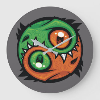 Green and Orange Yin Yang Dragons Large Clock