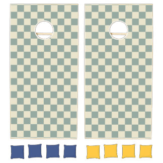 Green and Pale Yellow Checkerboard Cornhole Set