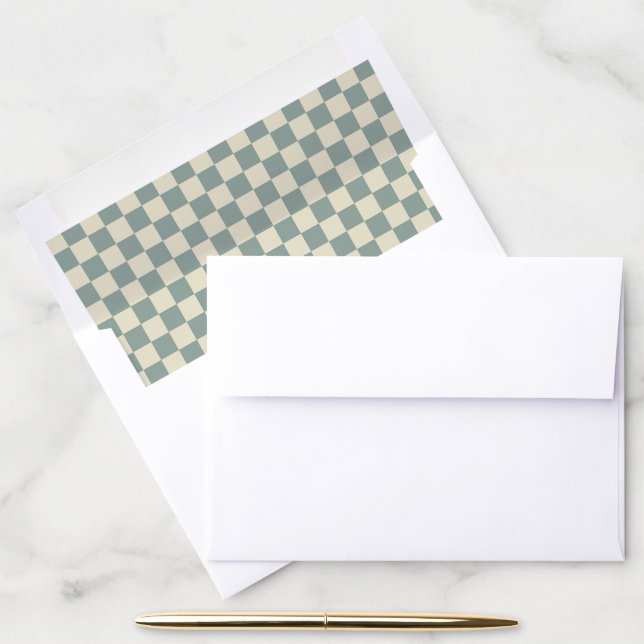 Green and Pale Yellow Checkerboard Envelope Liner (Desk)