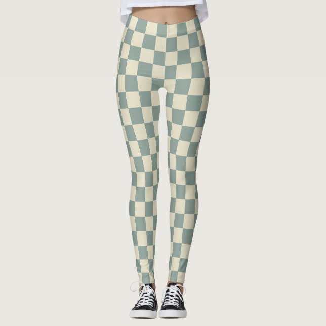 Green and Pale Yellow Checkerboard Leggings (Front)