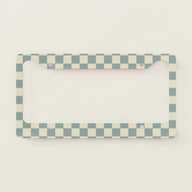 Green and Pale Yellow Checkerboard License Plate Frame (Front)