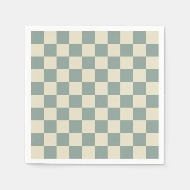 Green and Pale Yellow Checkerboard Napkins (Front)