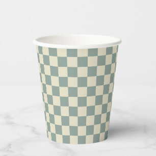 Green and Pale Yellow Checkerboard Paper Cups