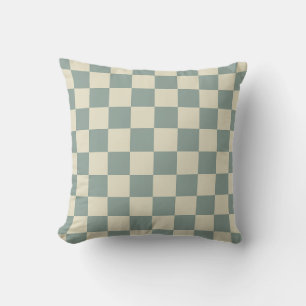 Green and Pale Yellow Checkerboard Throw Pillow