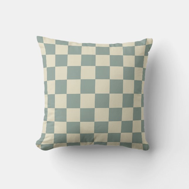 Green and Pale Yellow Checkerboard Throw Pillow (Front)