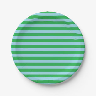 Green and Pastel Blue Stripes Paper Plates