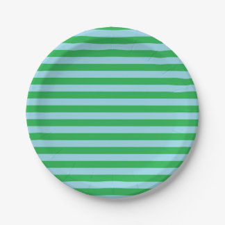 Green and Pastel Blue Stripes Paper Plates