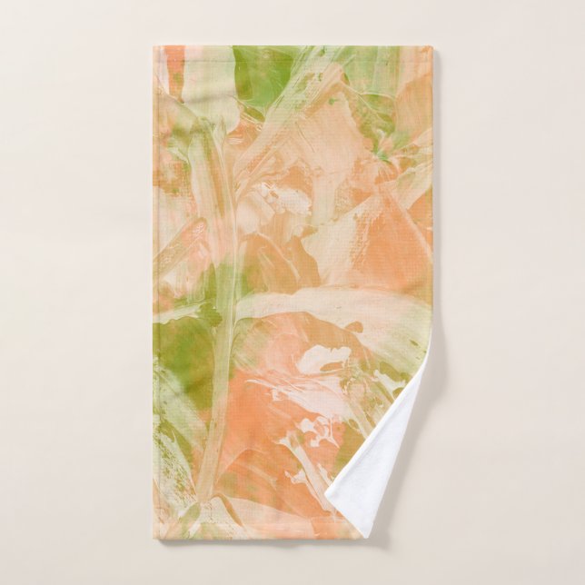 Green and Peach Abstract Hand Towel (Hand Towel)