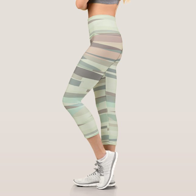 green and peach Abstract Stripes Capri Leggings (Left)