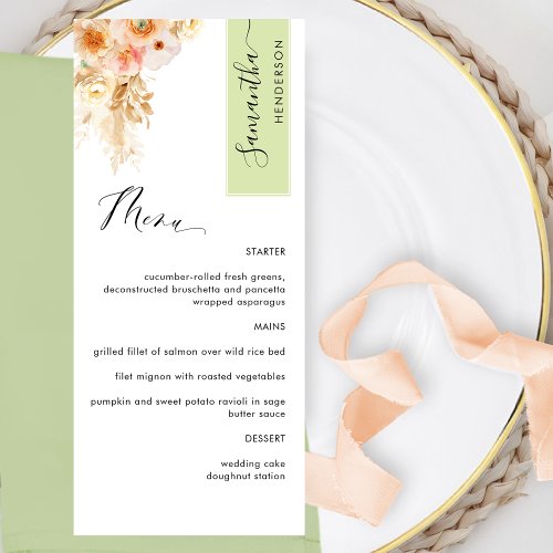 Green and Peach Blush Personalized with Guest Name Menu
