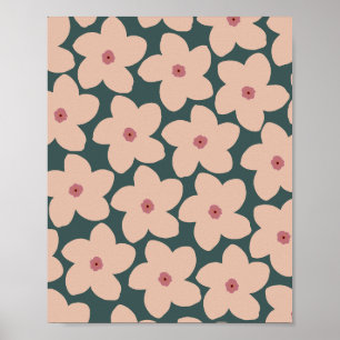 Green And Peach Retro Flower Poster