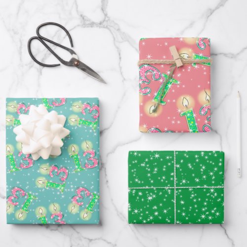 Green and Pink 13th Birthday Wrapping Paper